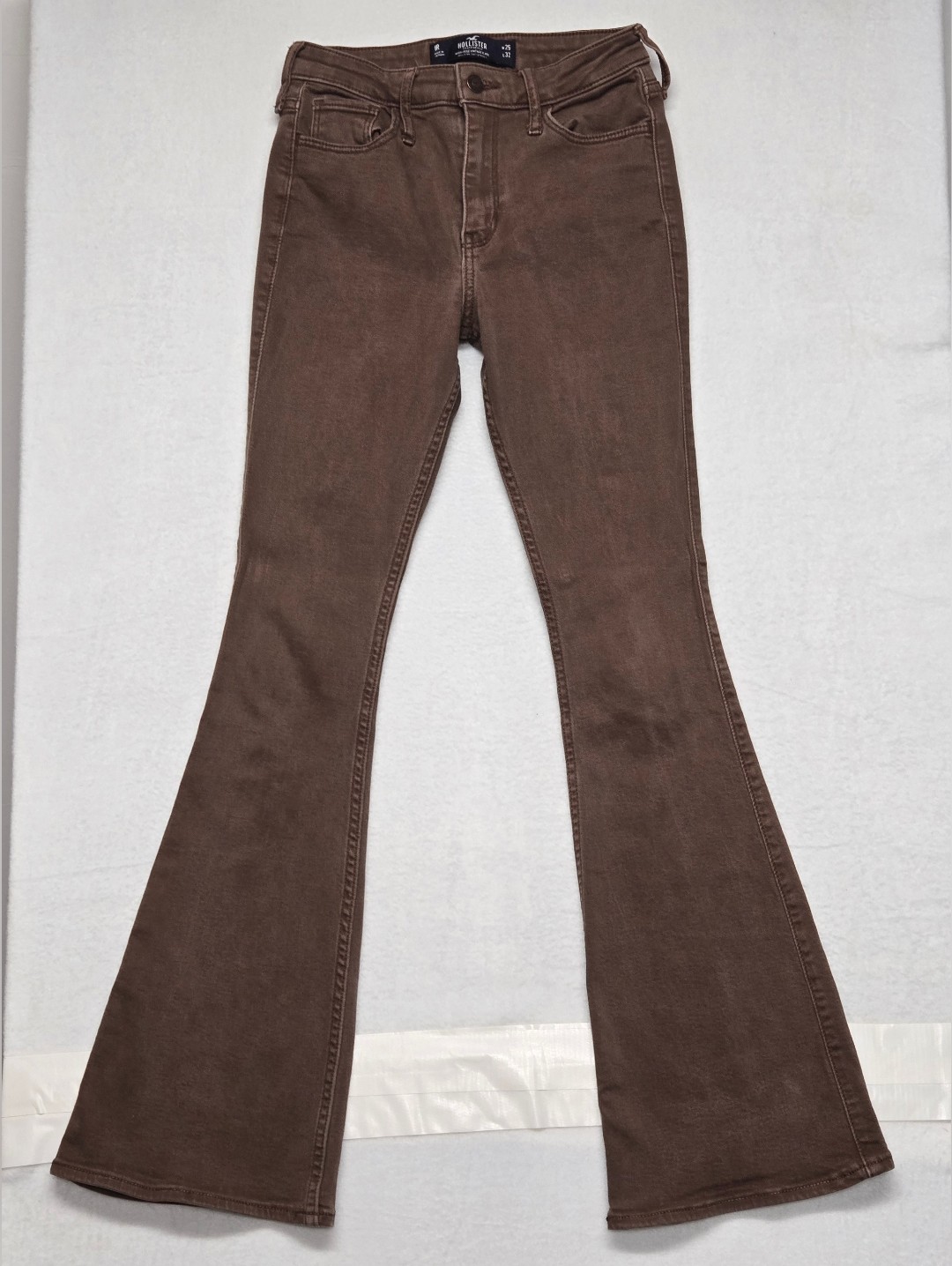 Hollister 1r W25 L32 Brown Jeans Soft Denim Stretch High Rise Vintage Flare